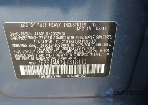 2014 Subaru Forester 2.5I Touring from USA, damaged, VIN JF2SJAMC5EH418130